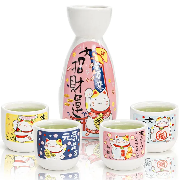 Sake Set Maneki Neko (1Disp+4Cups)